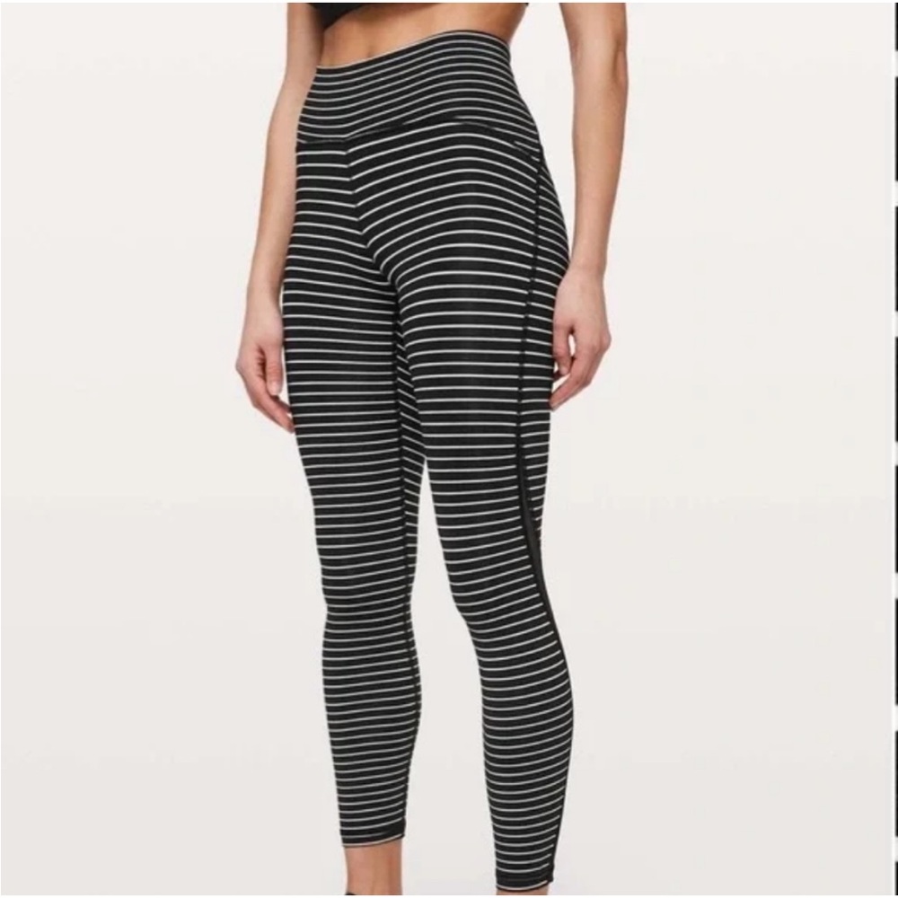 lululemon | black + white striped train times mesh 7/8 yoga pants | size 4